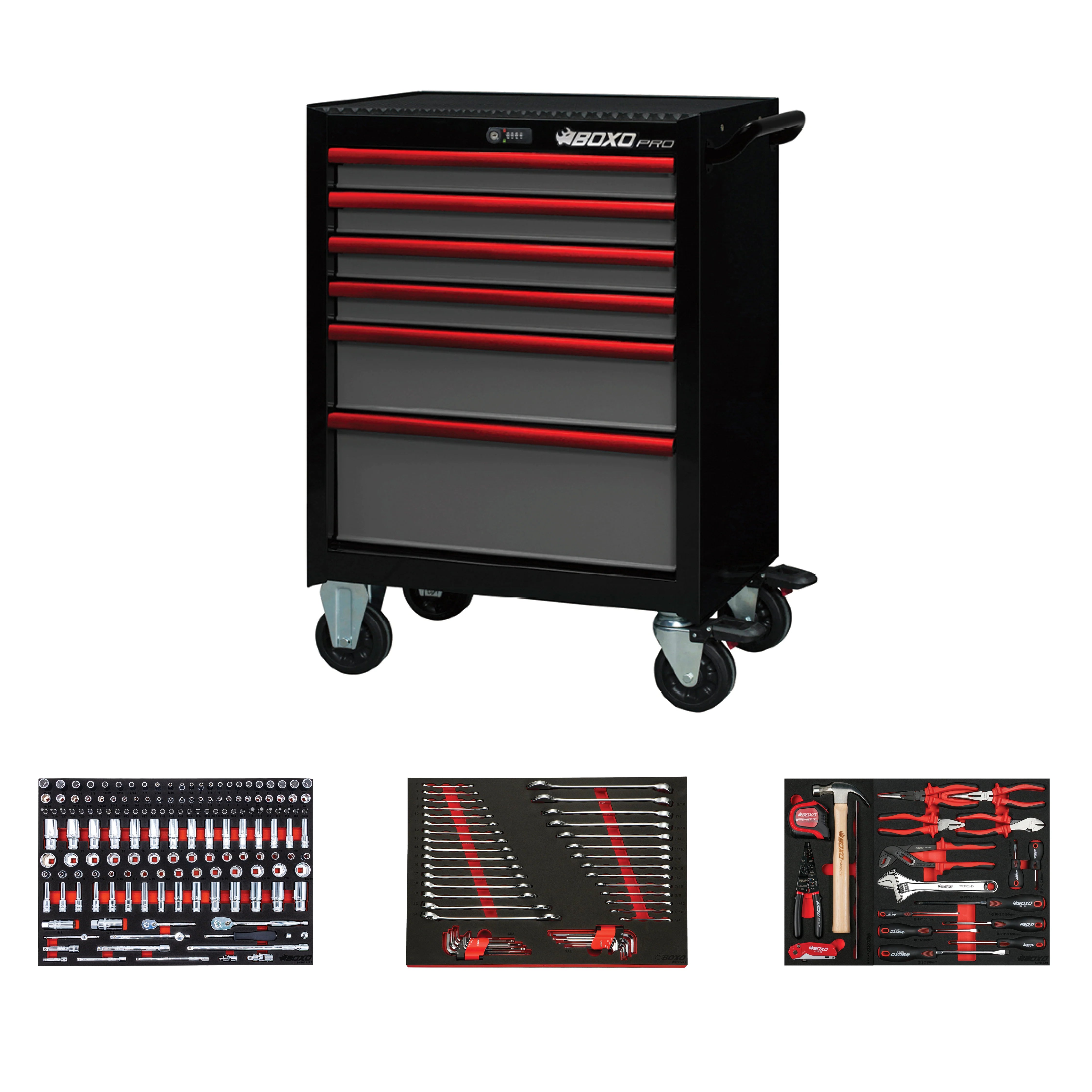 Pro Series | 26" 6-Drawer Rolling Tool Box - Black, Blue, Empty Tool Box