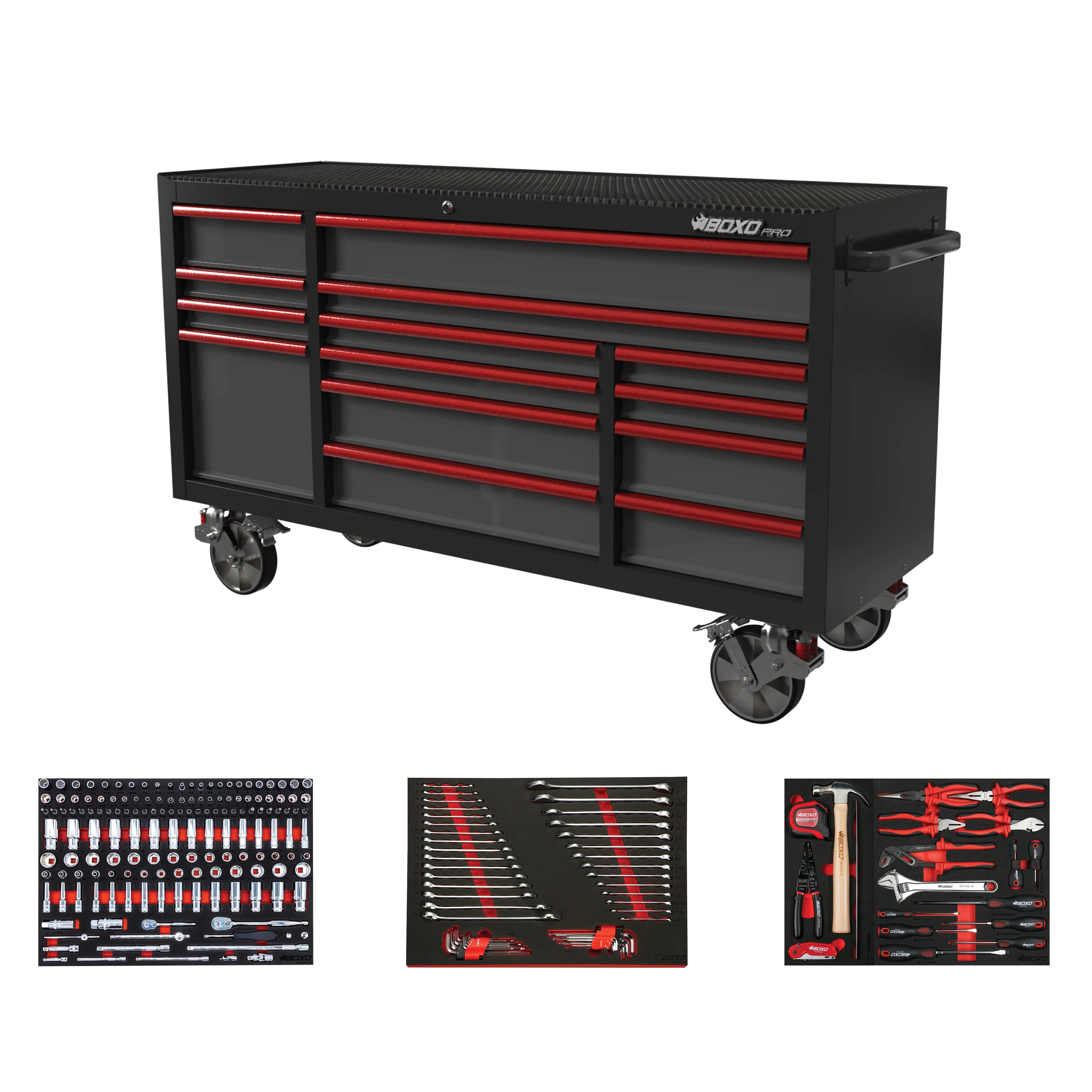 Pro Series | 72" 14-Drawer Bottom Roll Tool Cabinet | Gloss Black/Blue