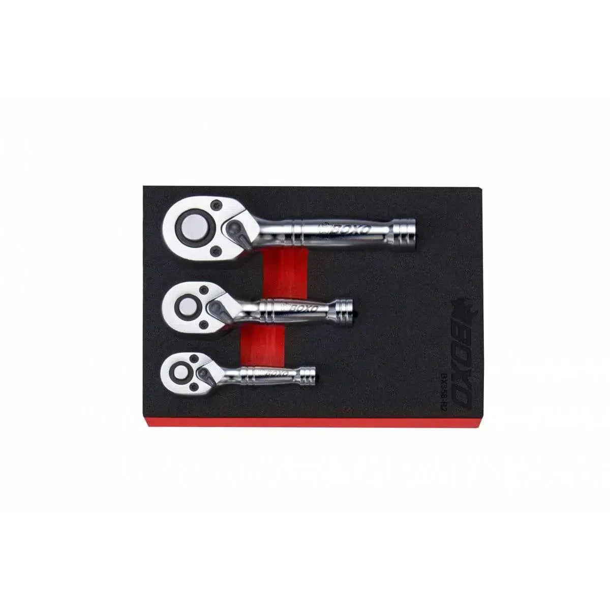 3-Piece 72T 1/4", 3/8" & 1/2" Drive Stubby Ratchet Set | 1/9th EVA Foam