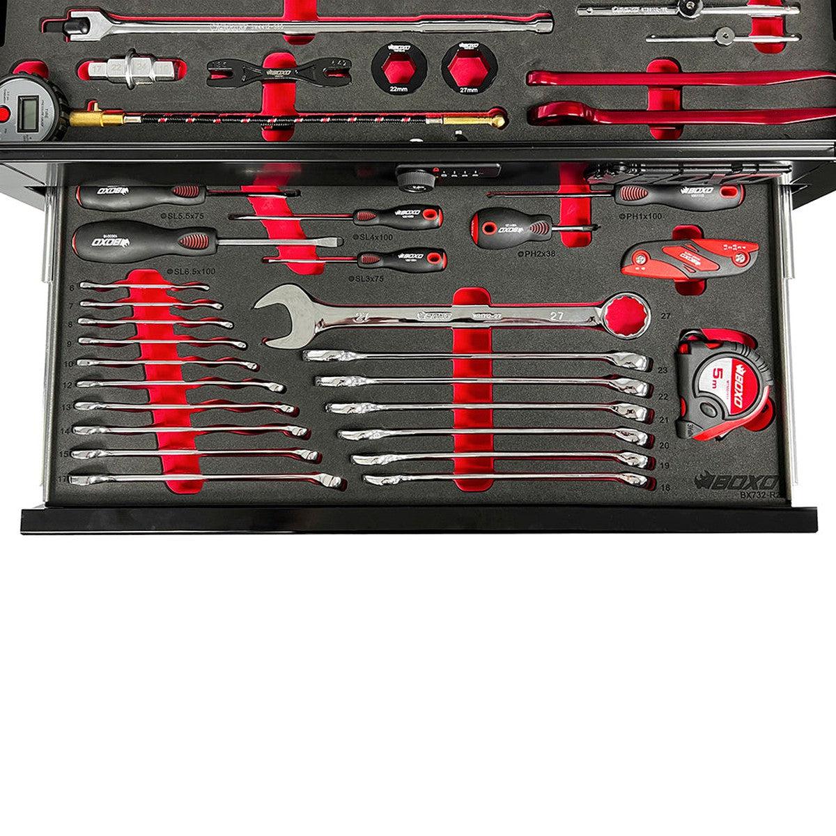 MotoBox | 103-Piece Metric Motorcycle Tool Set with 5-Drawer Hand Carry Tool Box - Black, Red