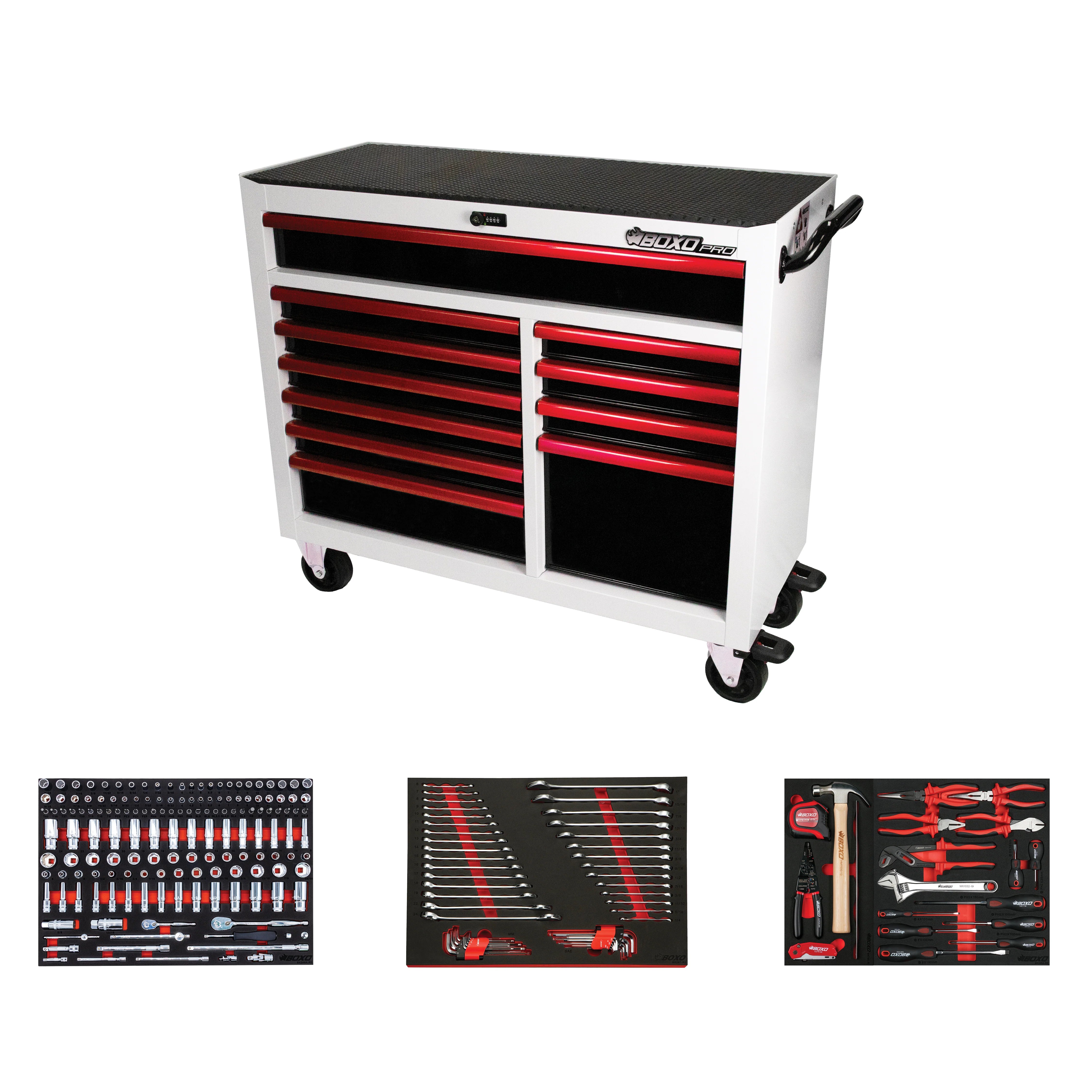 Pro Series | 45" 11-Drawer Rolling Tool Box - White, Red, Empty Tool Box