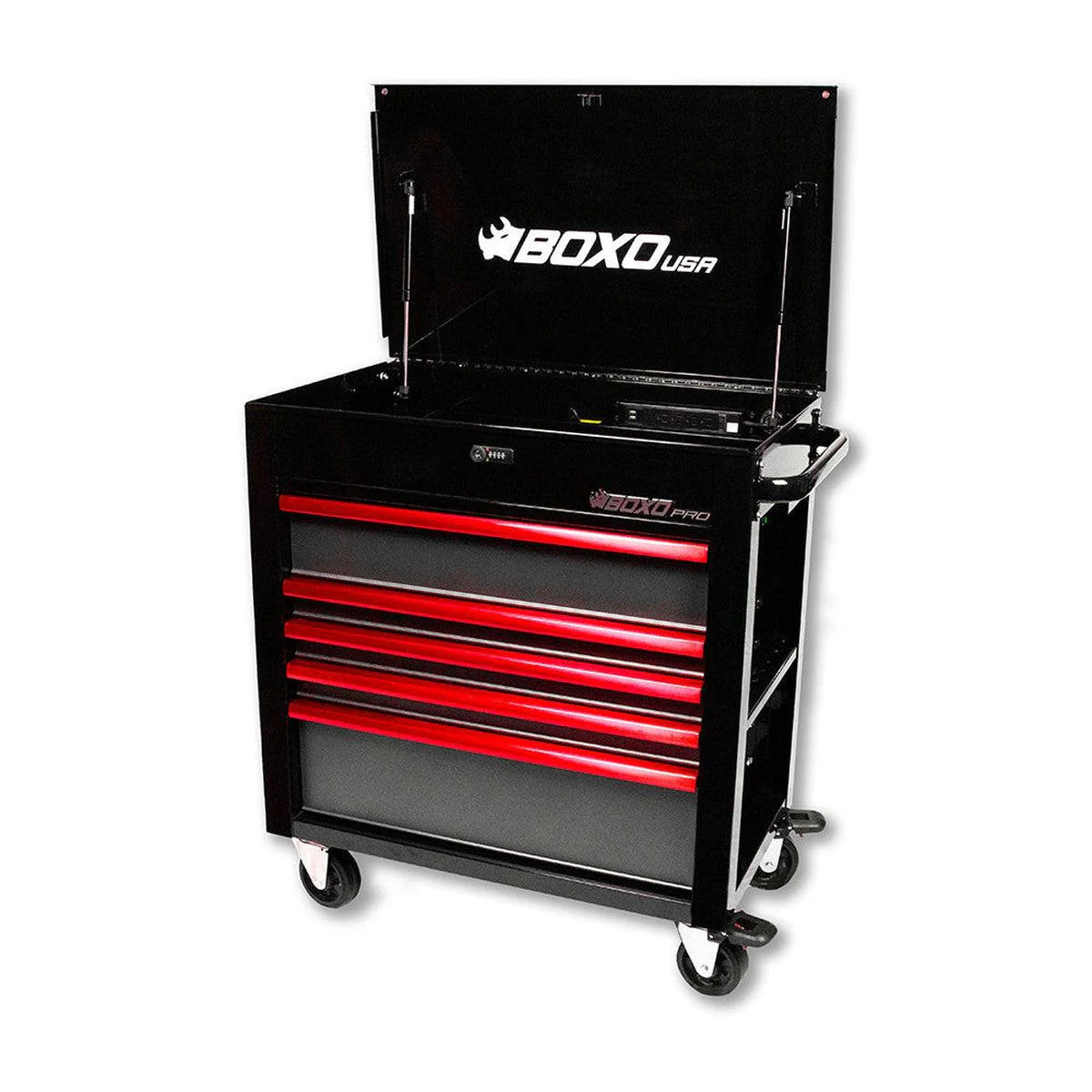Pro Series | 35" 5-Drawer Flip-Top Service Cart Tool Box - Black, Red, Empty Tool Box