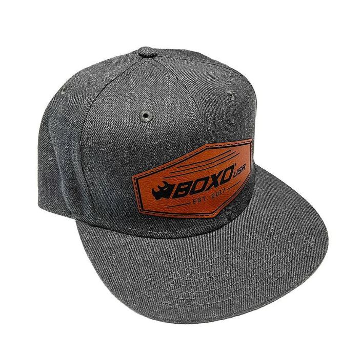 BoxoUSA Dark Heather Snapback Hat with Established Leatherette Patch