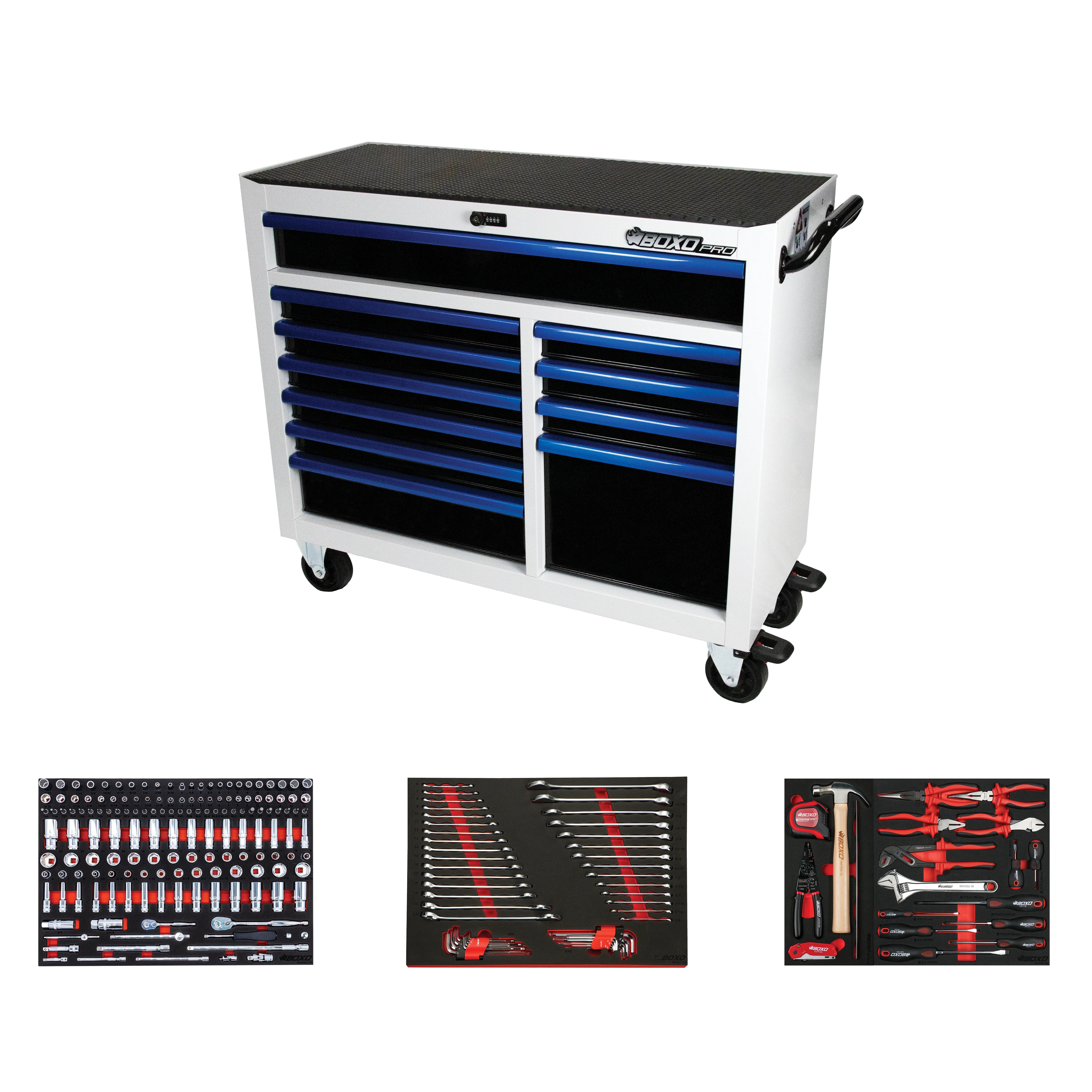 Pro Series | 45" 11-Drawer Rolling Tool Box - White, Red, Empty Tool Box