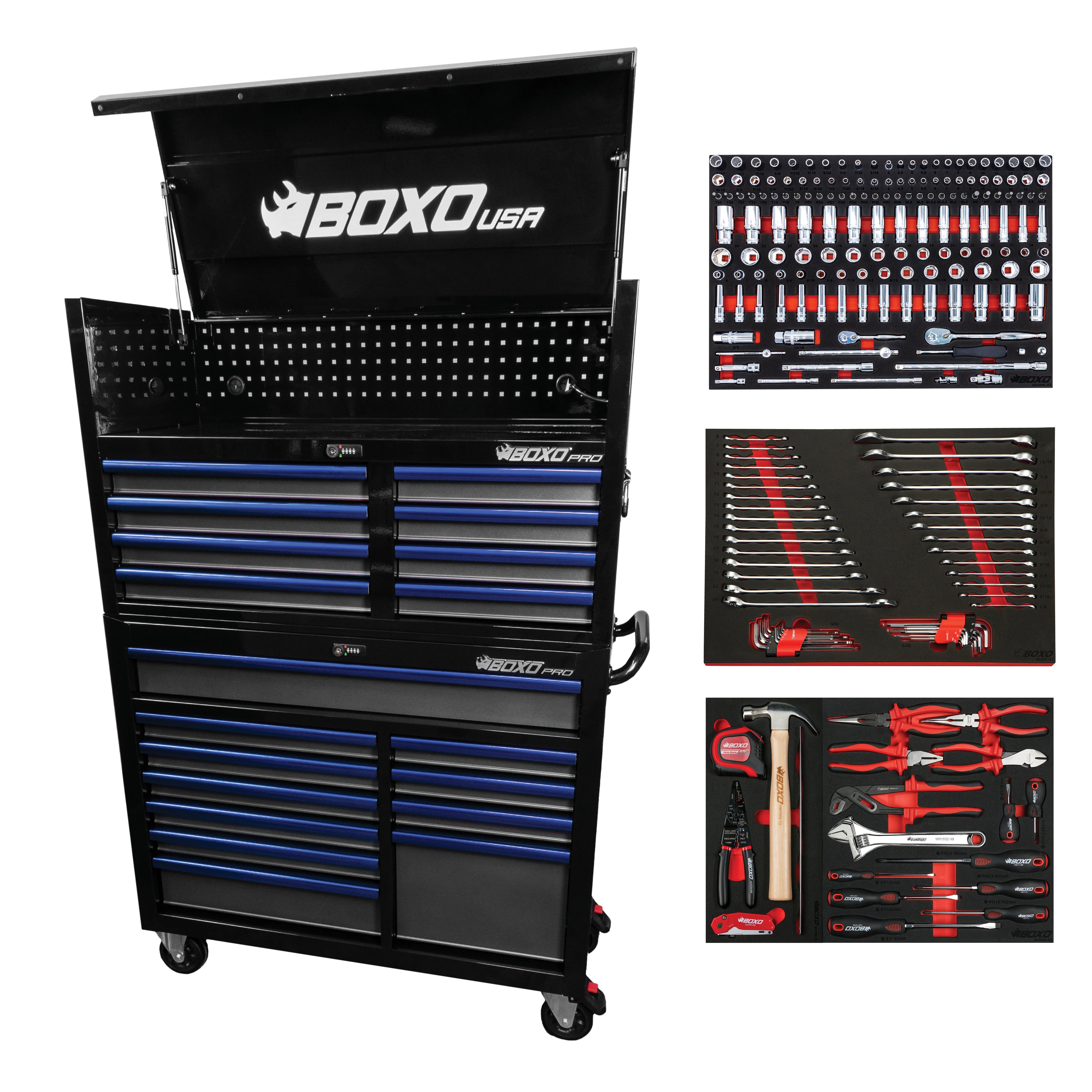 Pro Series | 45" 19-Drawer Rolling Tool Box | Black and Blue - Empty Tool Box