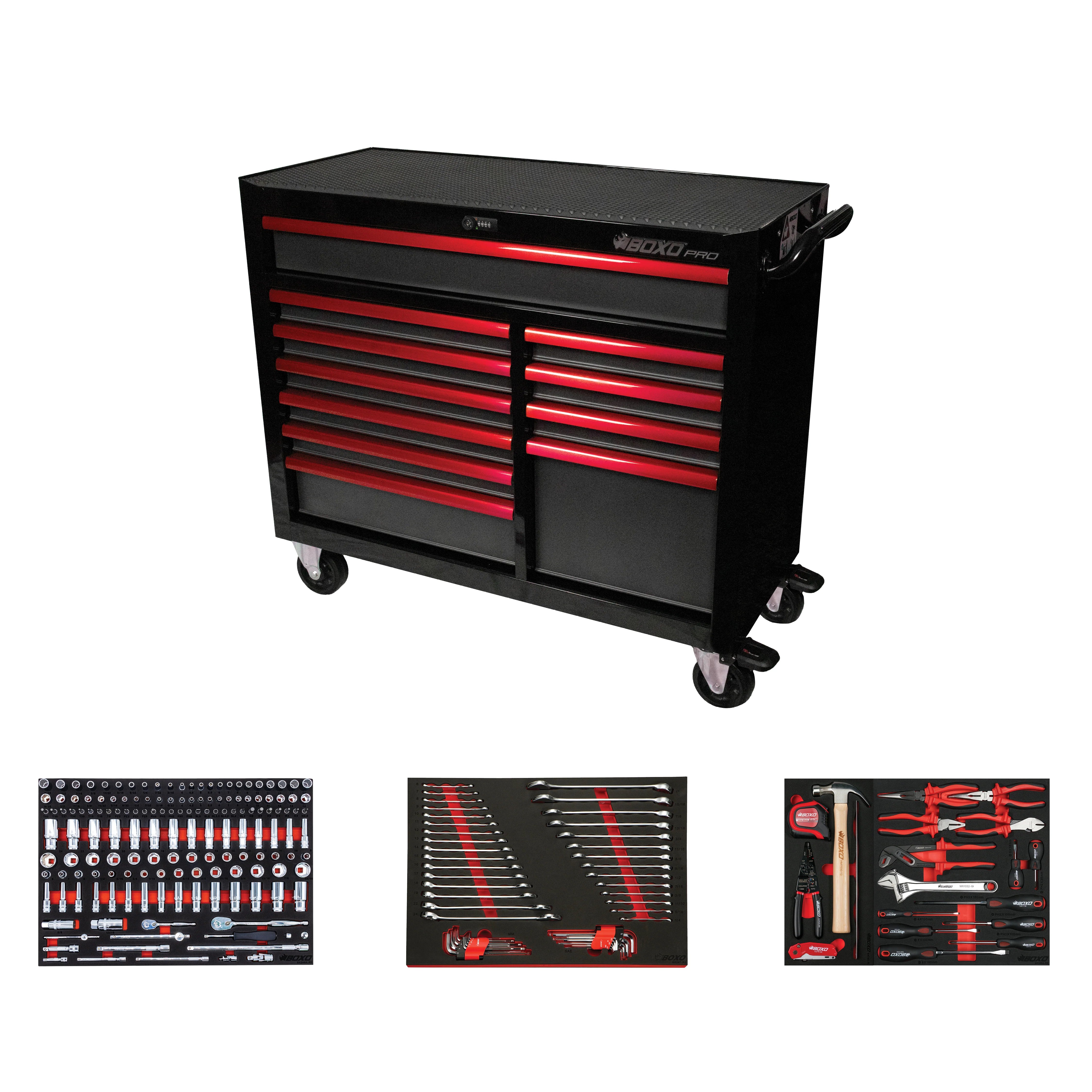 Pro Series | 45" 11-Drawer Bottom Roll Tool Cabinet | Gloss Black / Red Trim