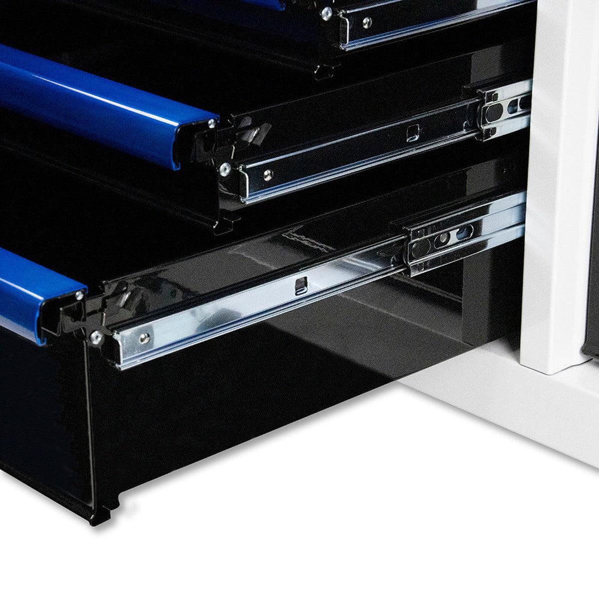 Pro Series | 45" 11-Drawer Bottom Roll Tool Cabinet | Gloss Black Gloss Black / Blue Trim