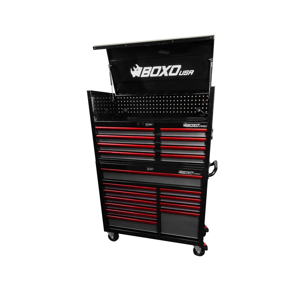 Pro Series | 45" 19-Drawer Rolling Tool Box | Black and Red - Empty Tool Box