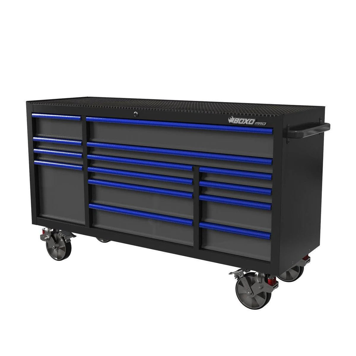 Pro Series | 72" 14-Drawer Bottom Roll Tool Cabinet | Gloss Black/Blue