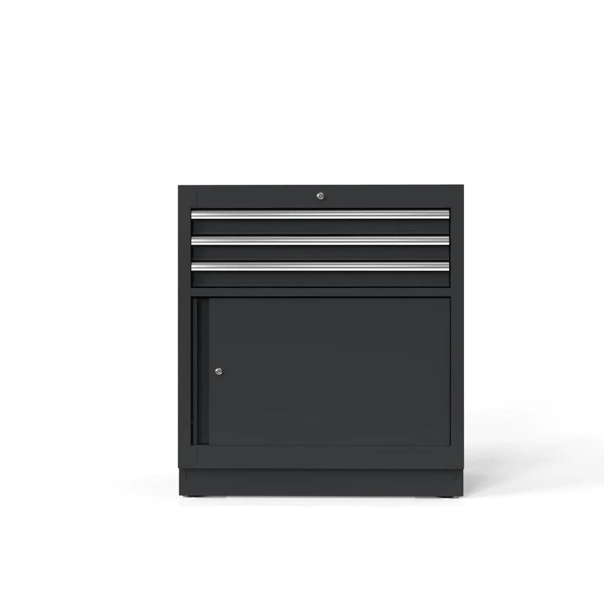 26" 3-Drawer Cabinet with Front Door, Aluminum Handle, Dark Grey