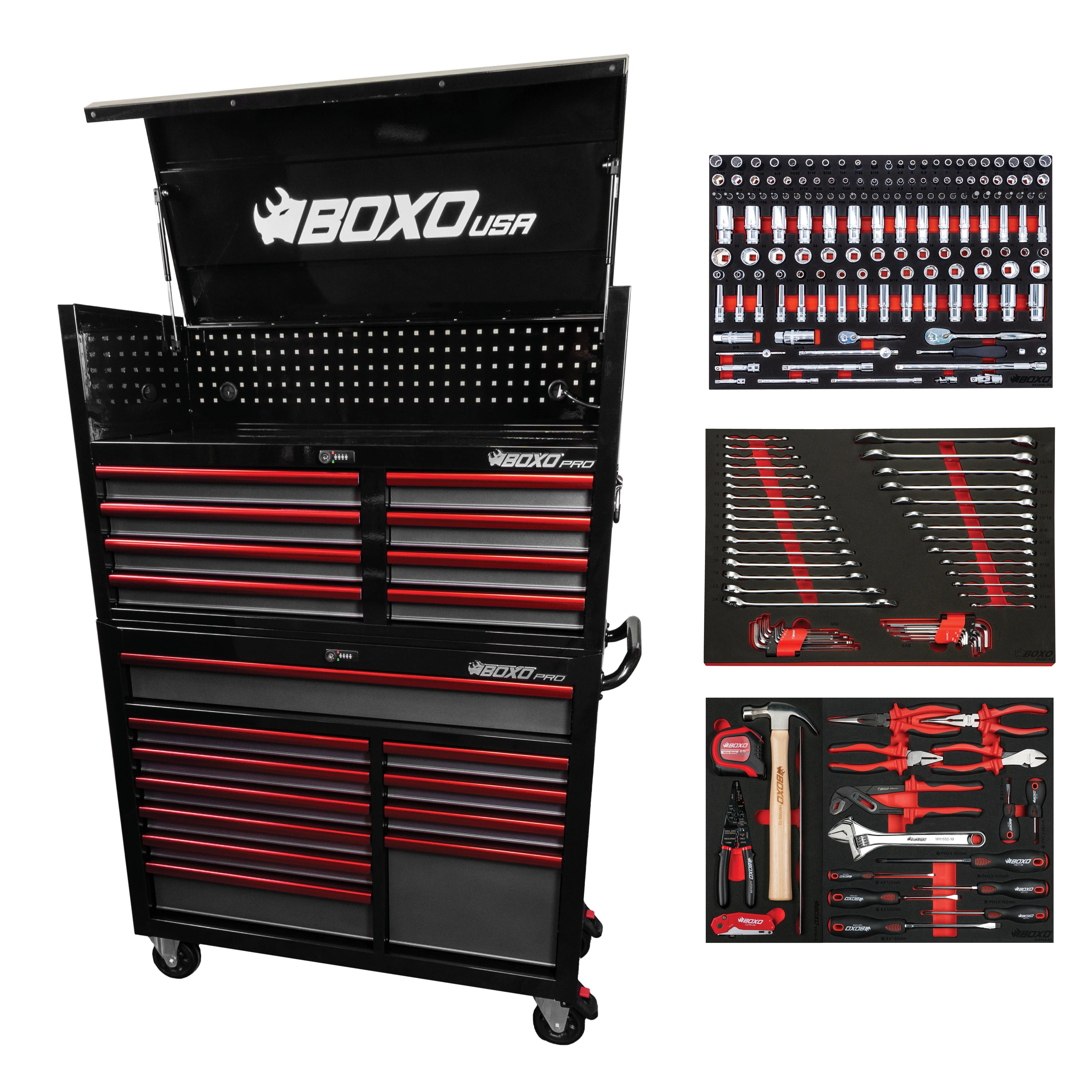 Pro Series | 45" 19-Drawer Rolling Tool Box | Black and Red - Empty Tool Box