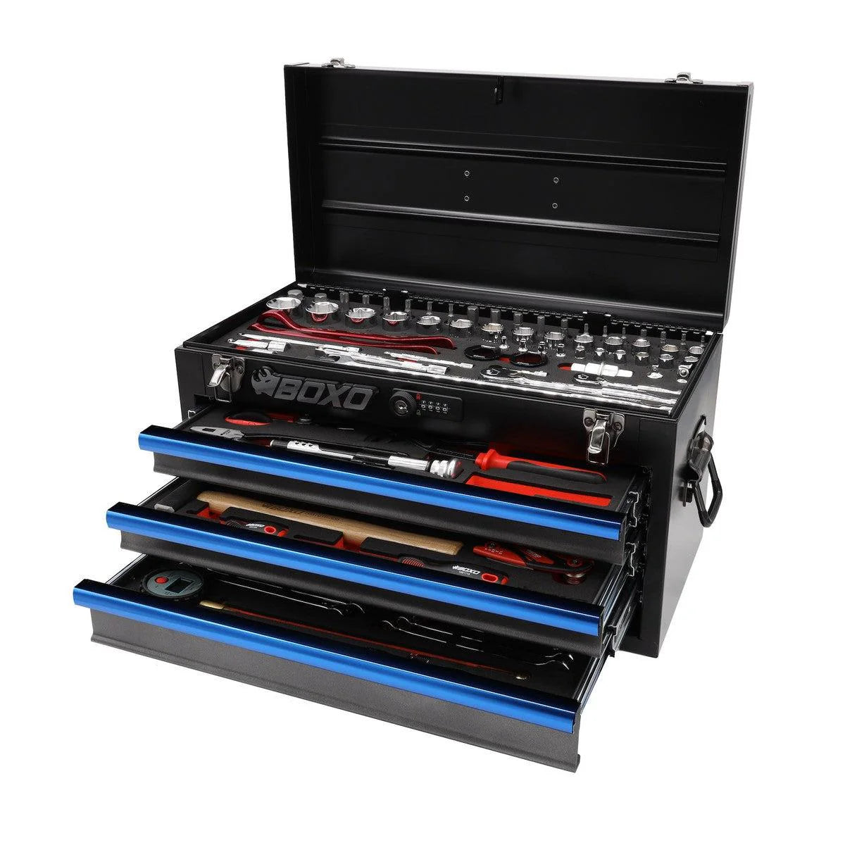 MotoBox | 103-Piece Metric Motorcycle 3-Drawer Hand Carry Tool Box - Black, Black