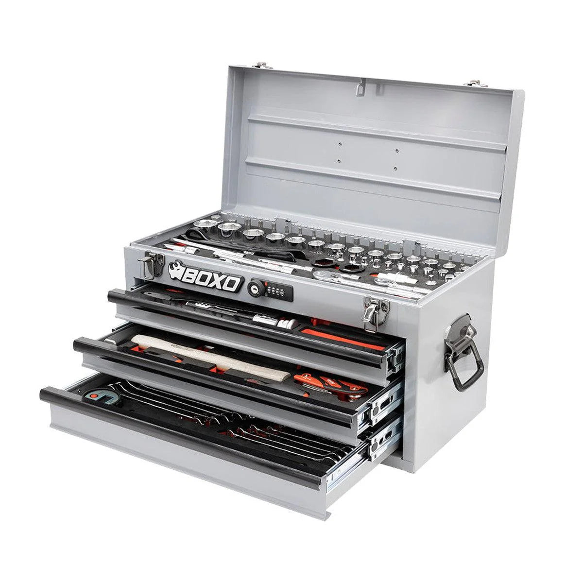 MotoBox | 103-Piece Metric Motorcycle 3-Drawer Hand Carry Tool Box - Black, Black
