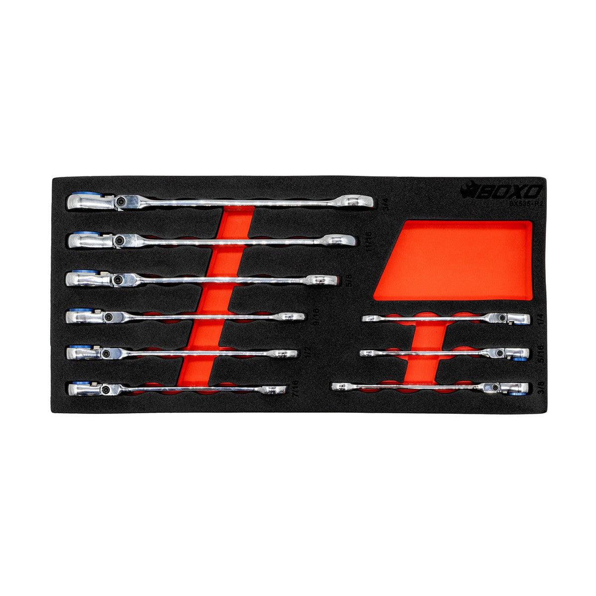 9-Piece Flex Head 100T SAE Ratcheting Combination Wrench Set with Magnetic Stop Ring and Grip Open End