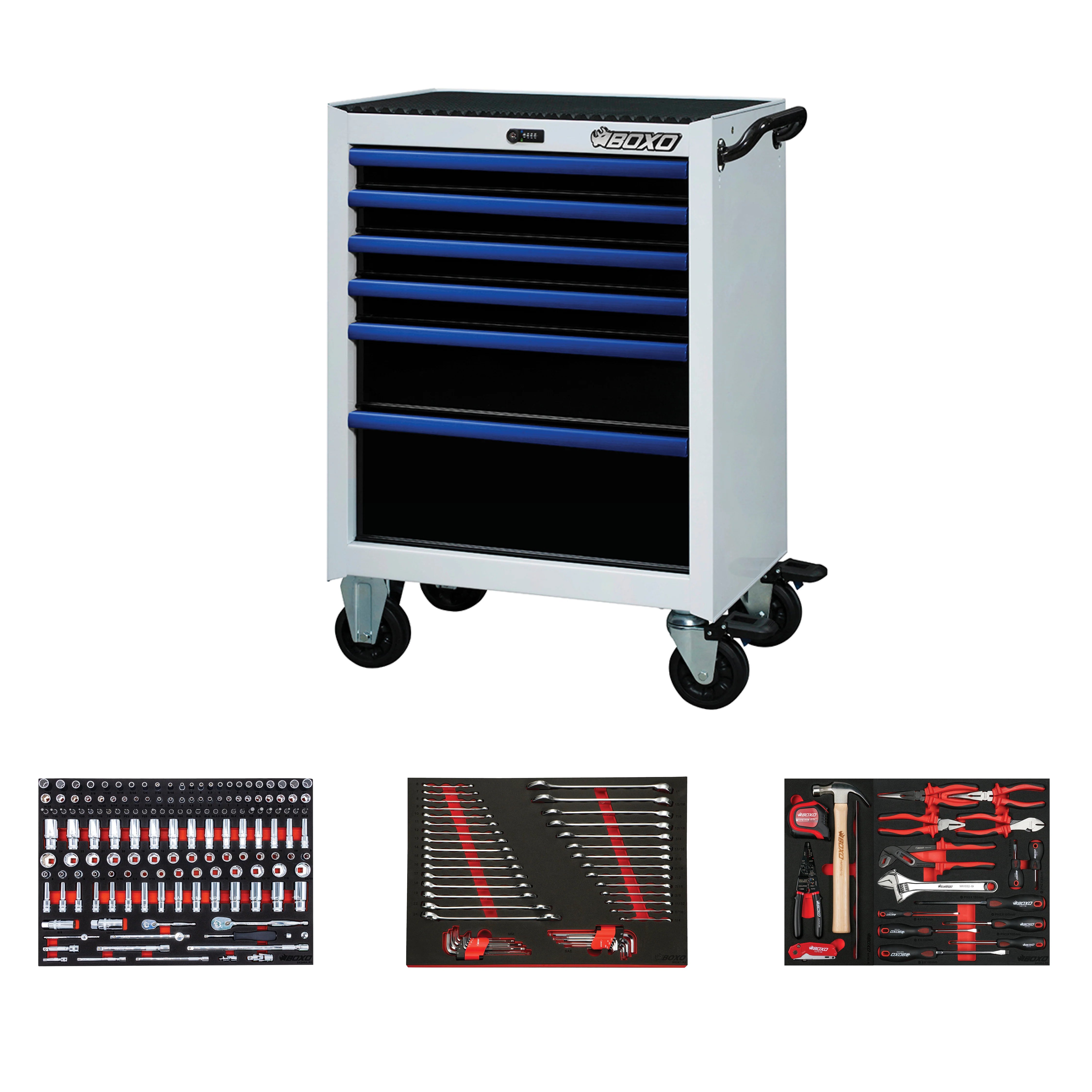 Pro Series | 26" 6-Drawer Rolling Tool Box - Black, Blue, Empty Tool Box