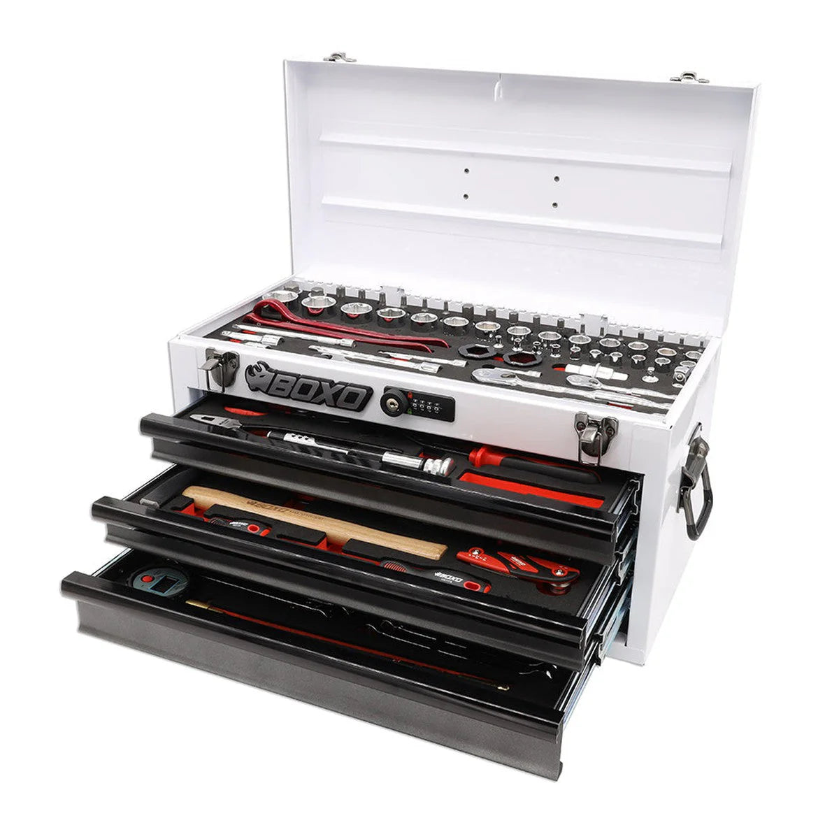 MotoBox | 103-Piece Metric Motorcycle 3-Drawer Hand Carry Tool Box - Black, Black