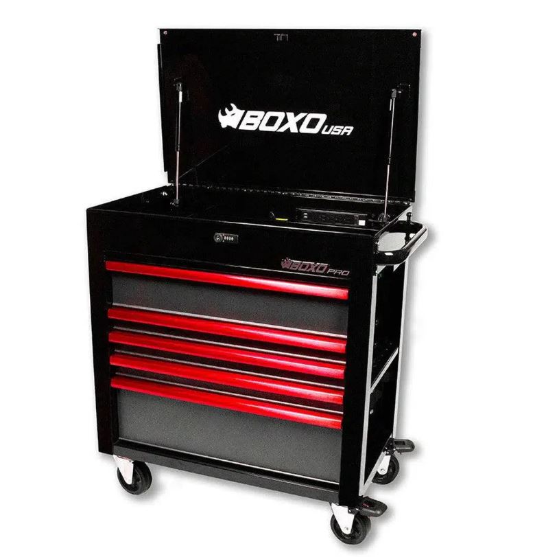 Pro Series | 35" 5 Drawer Service Cart w/ Digit Lock -Black (without Drawer Pulls)