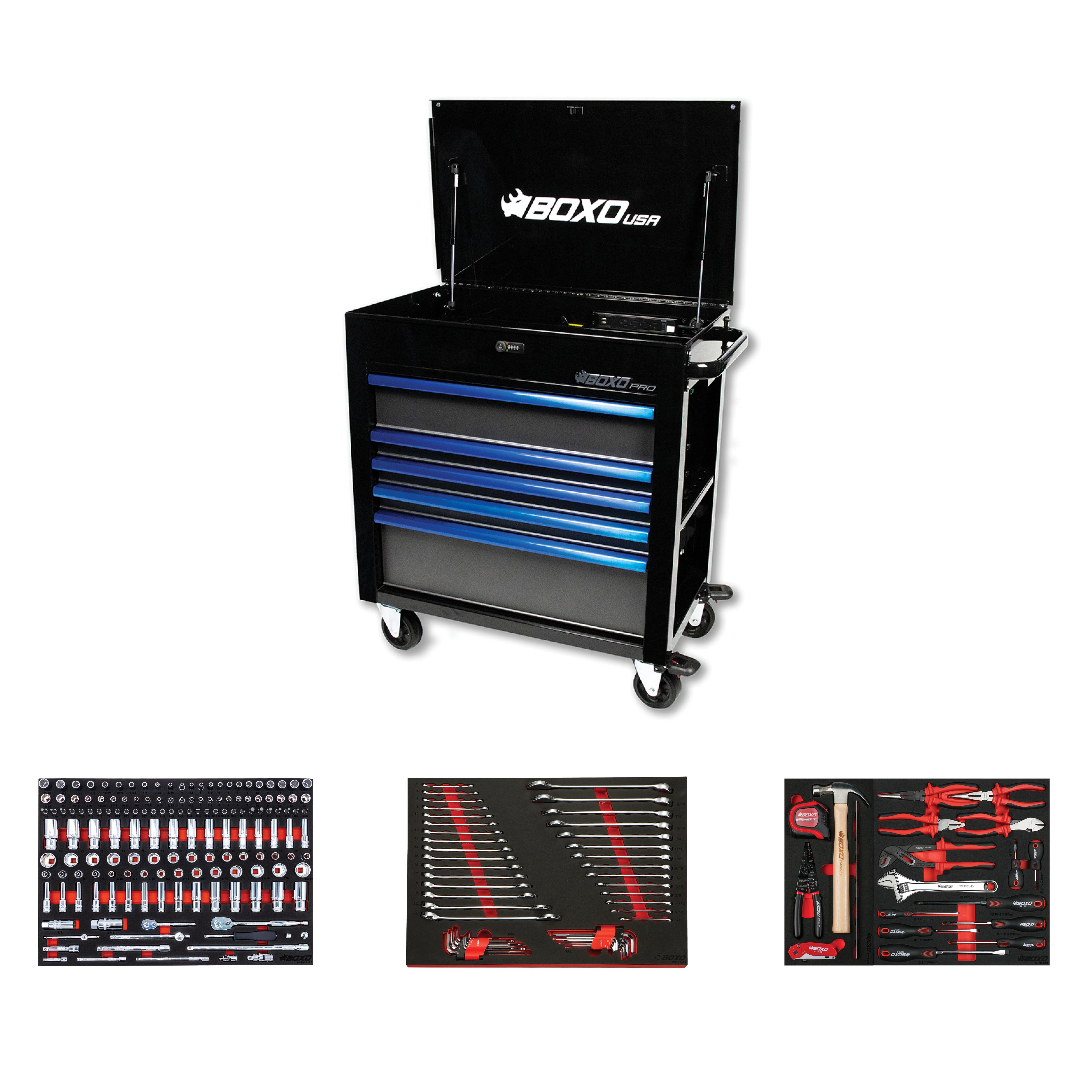 Pro Series | 35" 5-Drawer Flip-Top Service Cart Tool Box - Black, Red, Empty Tool Box