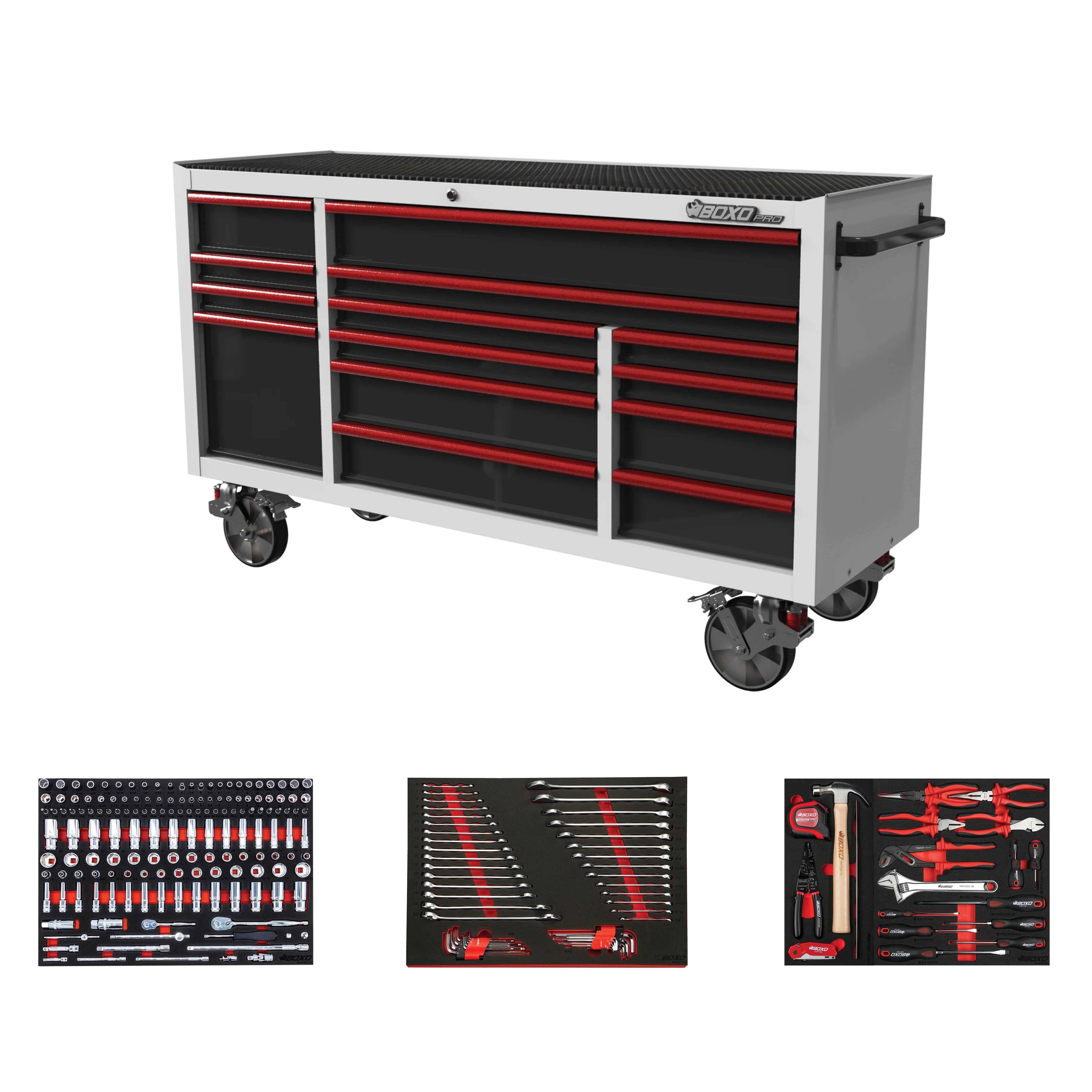 Pro Series | 72" 14-Drawer Bottom Roll Tool Cabinet | Gloss Black/Blue