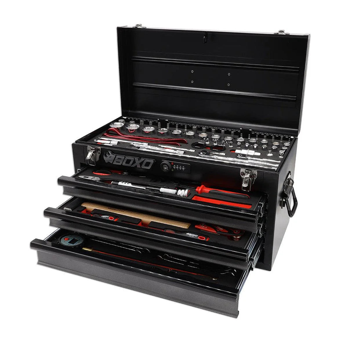 MotoBox | 103-Piece Metric Motorcycle 3-Drawer Hand Carry Tool Box - Black, Black