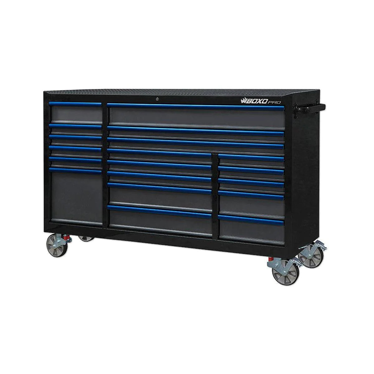 Pro Series | 72'' 14 Drawer Roller Cabinet - Black (without Drawer Pulls)