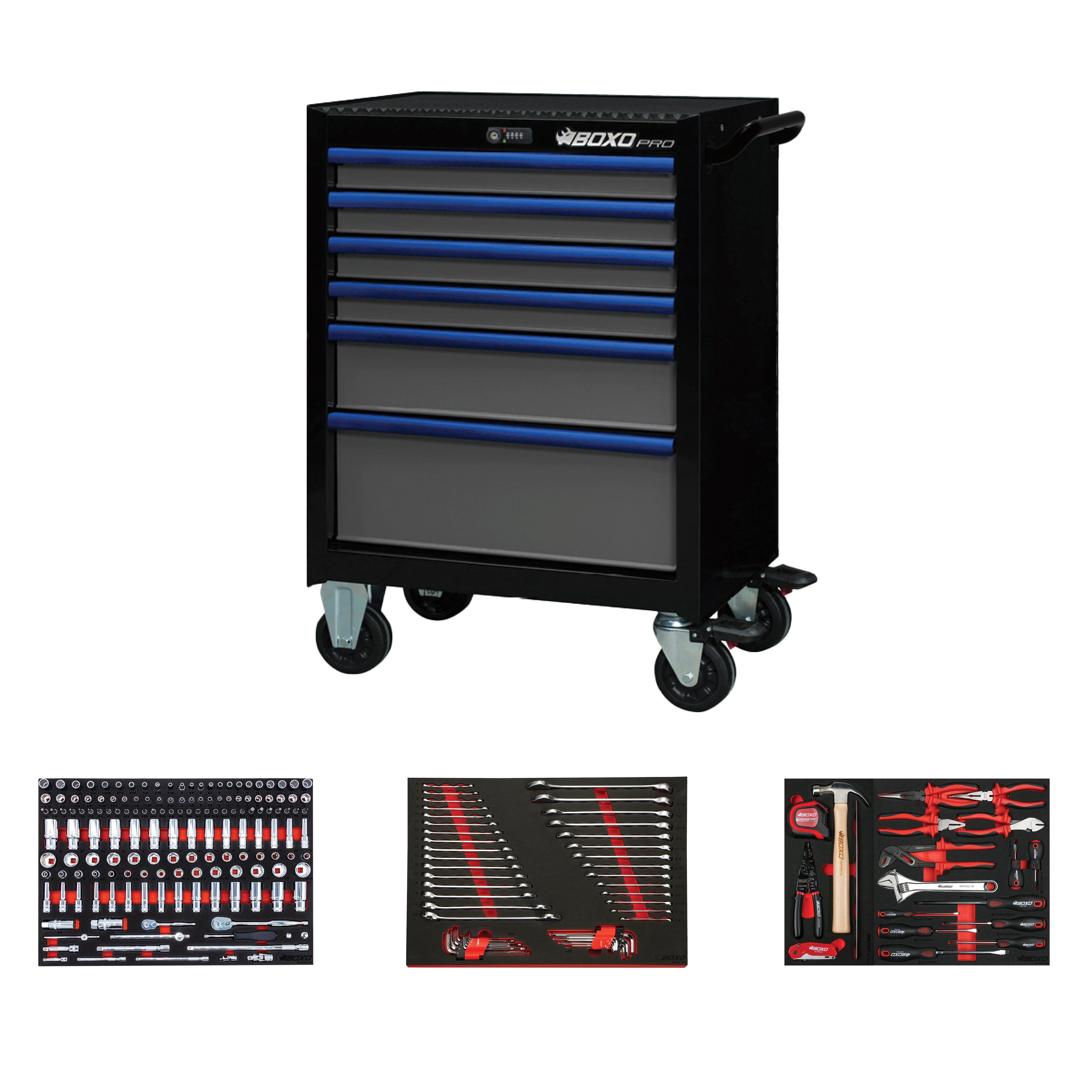 Pro Series | 26" 6-Drawer Rolling Tool Box - Black, Red, Empty Tool Box